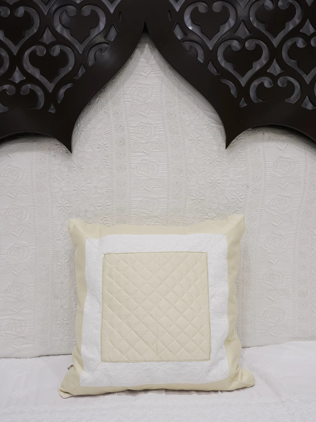 Ada Hand Embroidered Beige Silk Lucknowi Chikankari Cushion Cover 01A108038