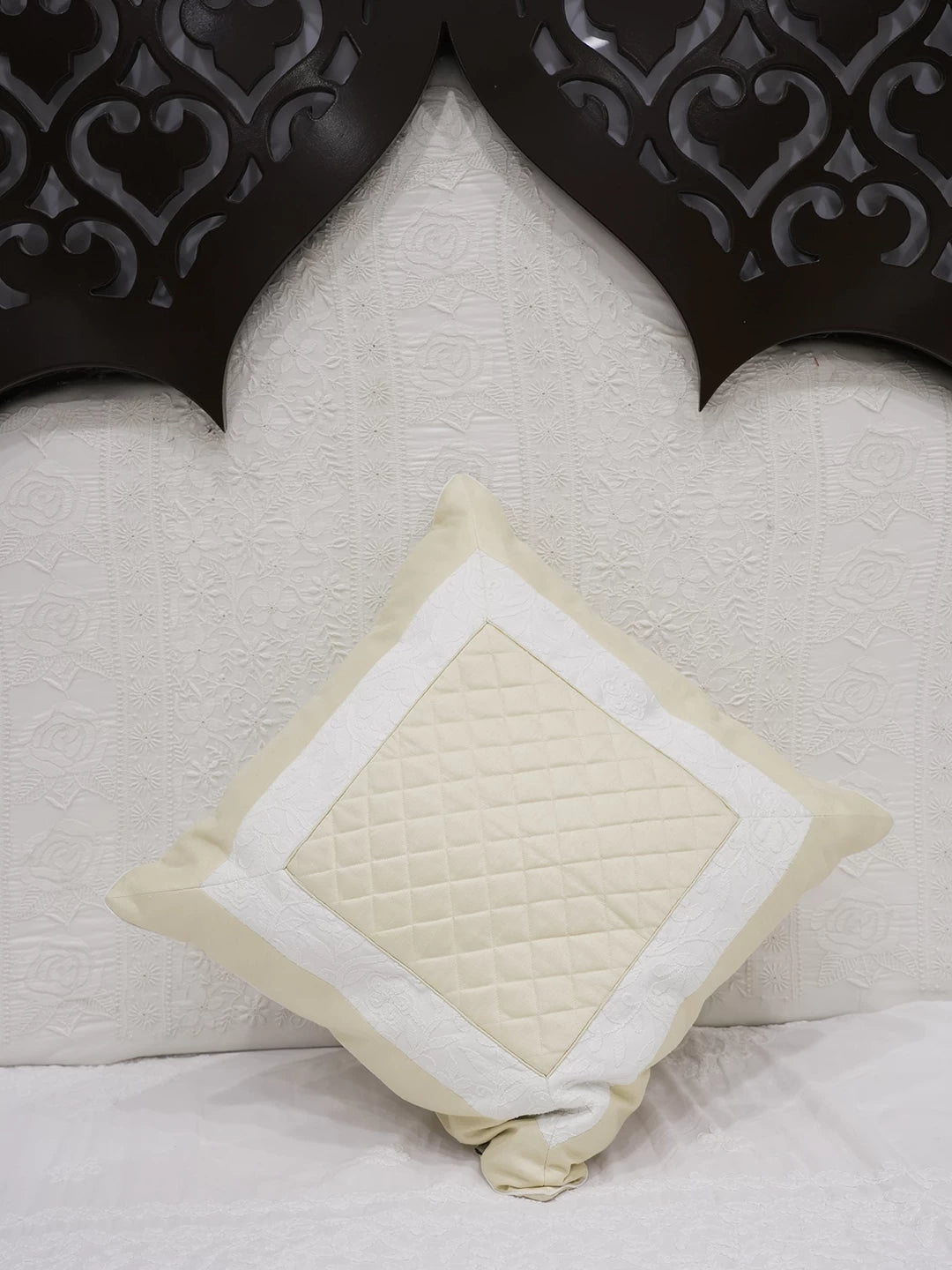 Ada Hand Embroidered Beige Silk Lucknowi Chikankari Cushion Cover 01A108038