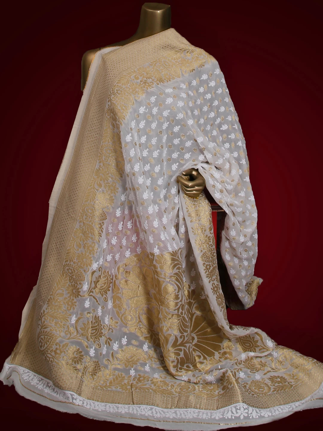 Ada Hand Embroidered White Viscose Georgette Lucknowi Chikankari Dupatta 01A510657