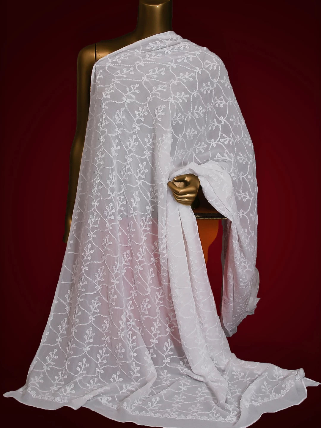 Ada Hand Embroidered White Viscose Georgette Lucknowi Chikankari Dupatta 01A394397