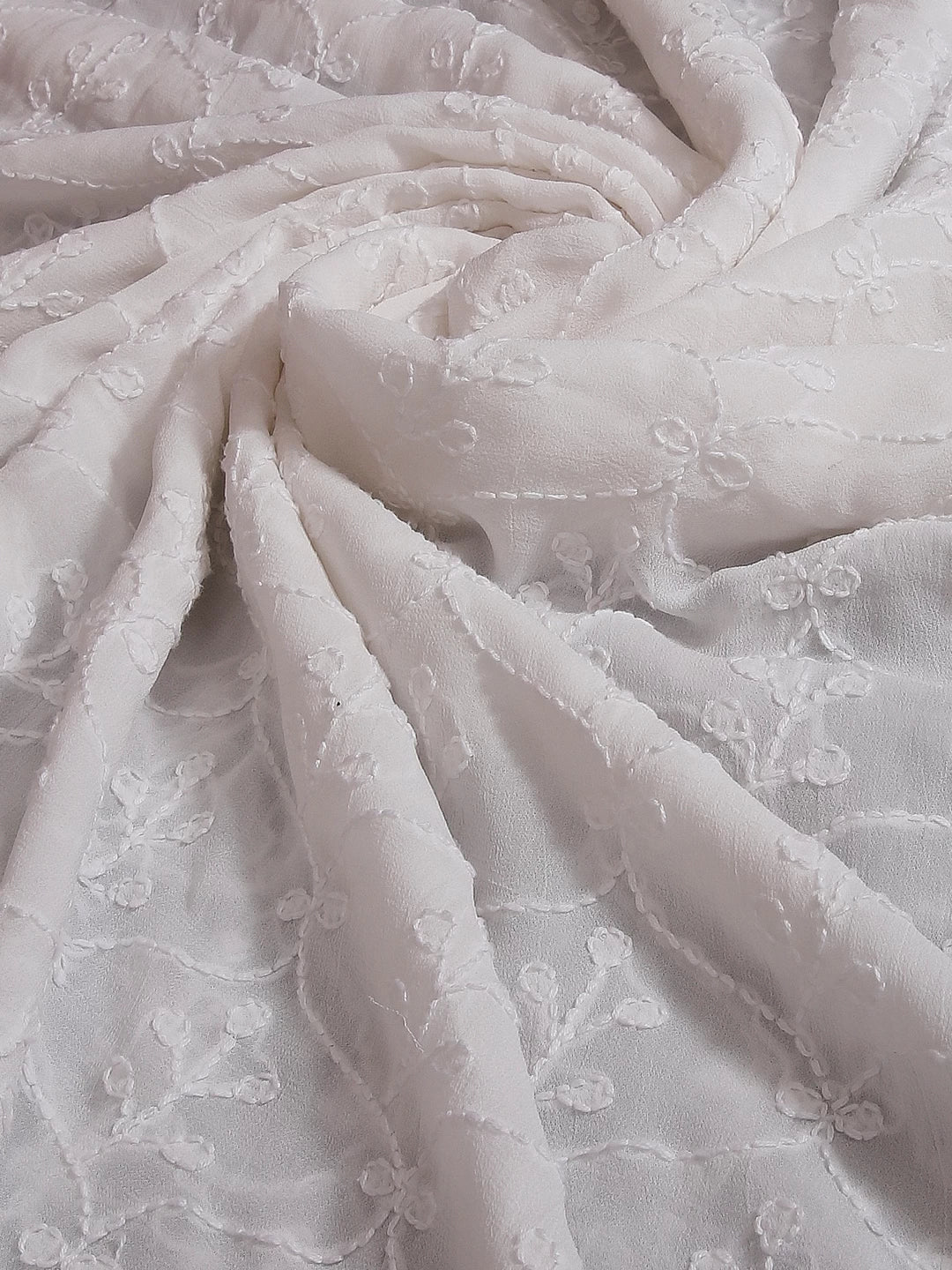Ada Hand Embroidered White Viscose Georgette Lucknowi Chikankari Dupatta 01A394397