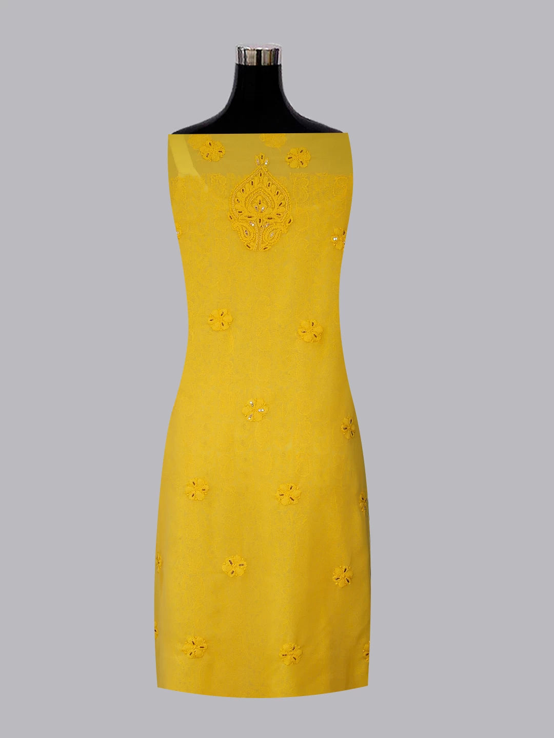 Ada Hand Embroidered Yellow Georgette Lucknowi Chikankari Unstitched Suit Piece With Gotapatti Work 01A391217