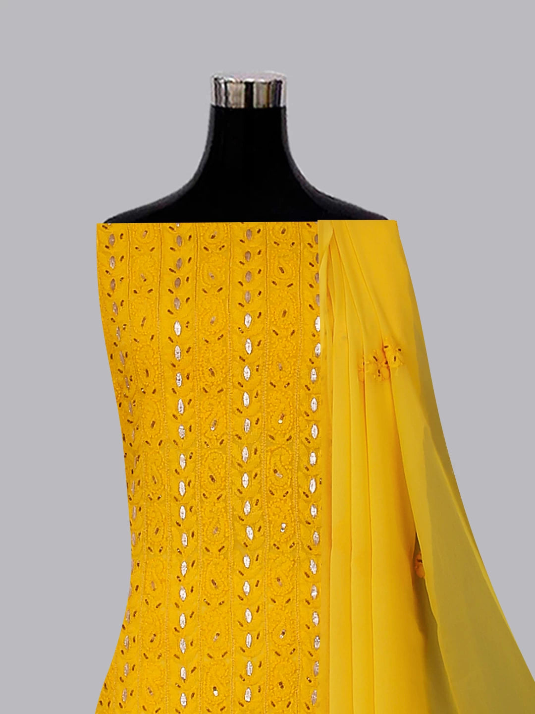 Ada Hand Embroidered Yellow Georgette Lucknowi Chikankari Unstitched Suit Piece With Gotapatti Work 01A391217
