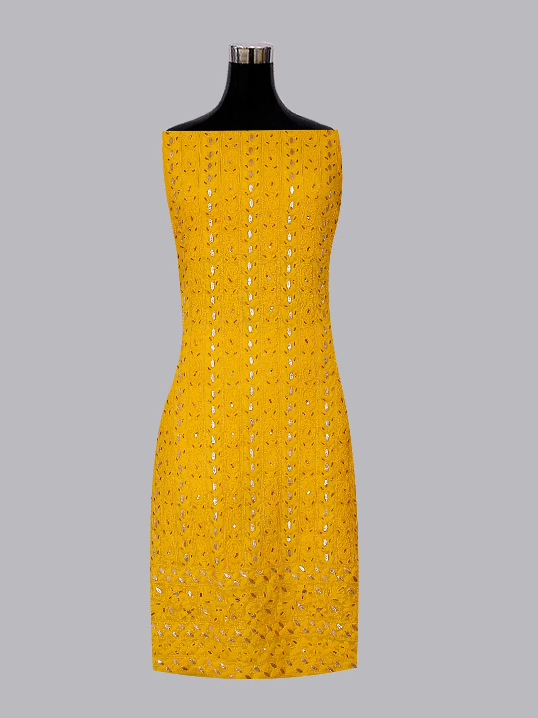 Ada Hand Embroidered Yellow Georgette Lucknowi Chikankari Unstitched Suit Piece With Gotapatti Work 01A391217
