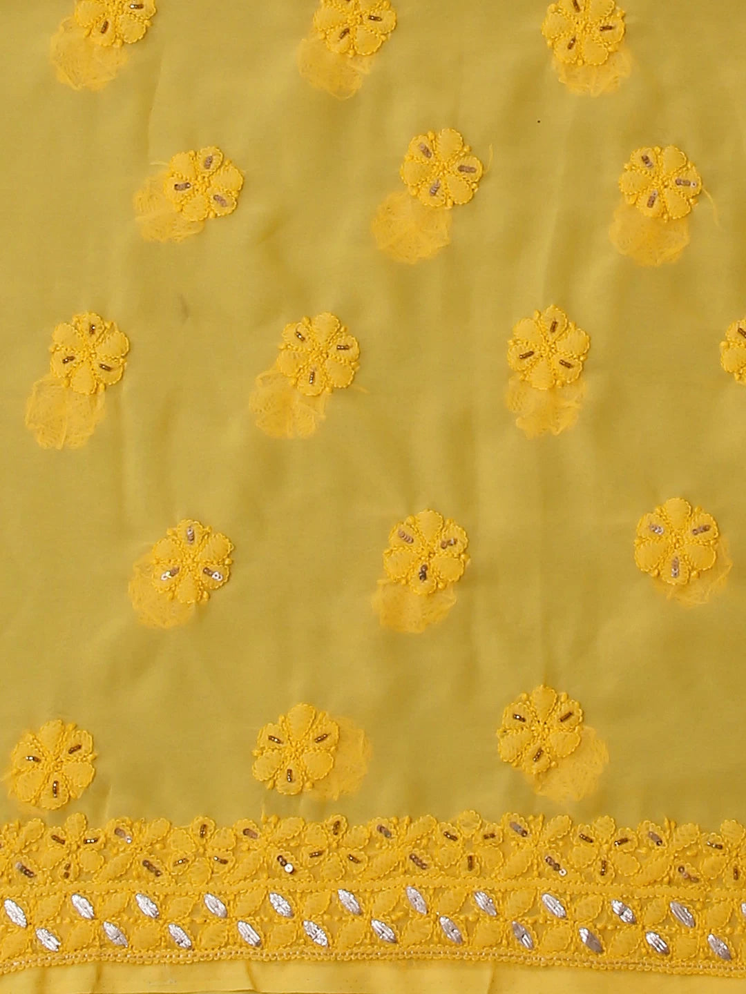 Ada Hand Embroidered Yellow Georgette Lucknowi Chikankari Unstitched Suit Piece With Gotapatti Work 01A391217
