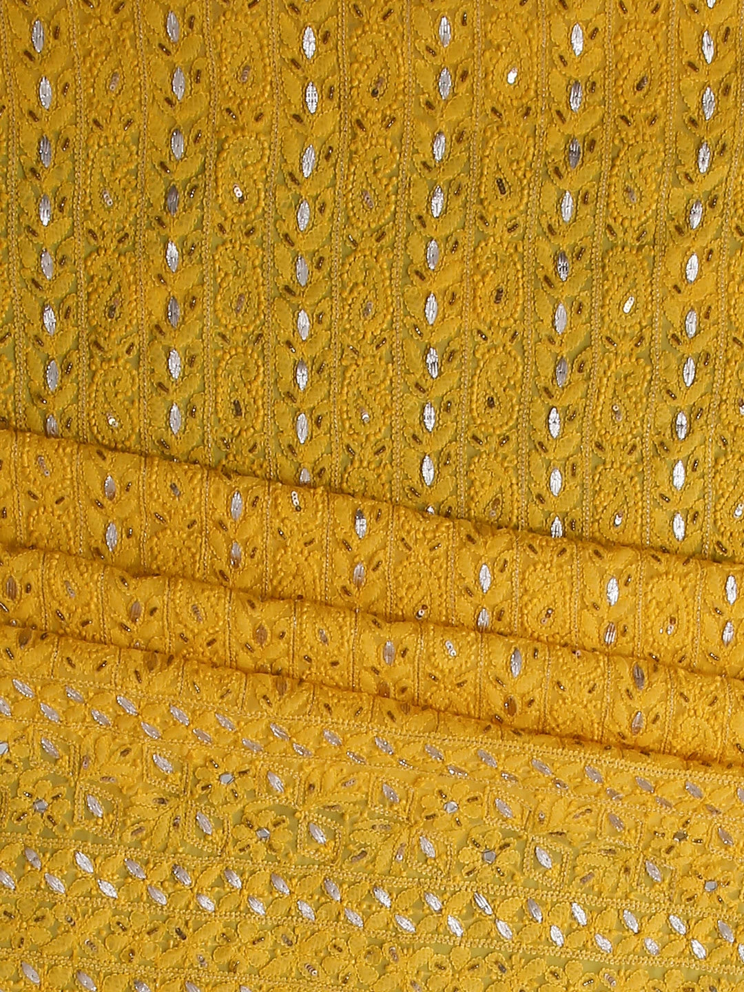 Ada Hand Embroidered Yellow Georgette Lucknowi Chikankari Unstitched Suit Piece With Gotapatti Work 01A391217