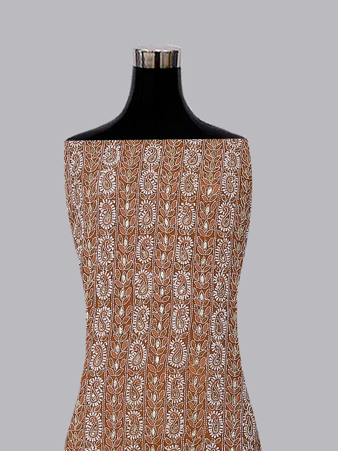 Ada Hand Embroidered Sienna Brown Georgette Lucknowi Chikankari Unstitched Suit Piece With Gotapatti Work 01A378429
