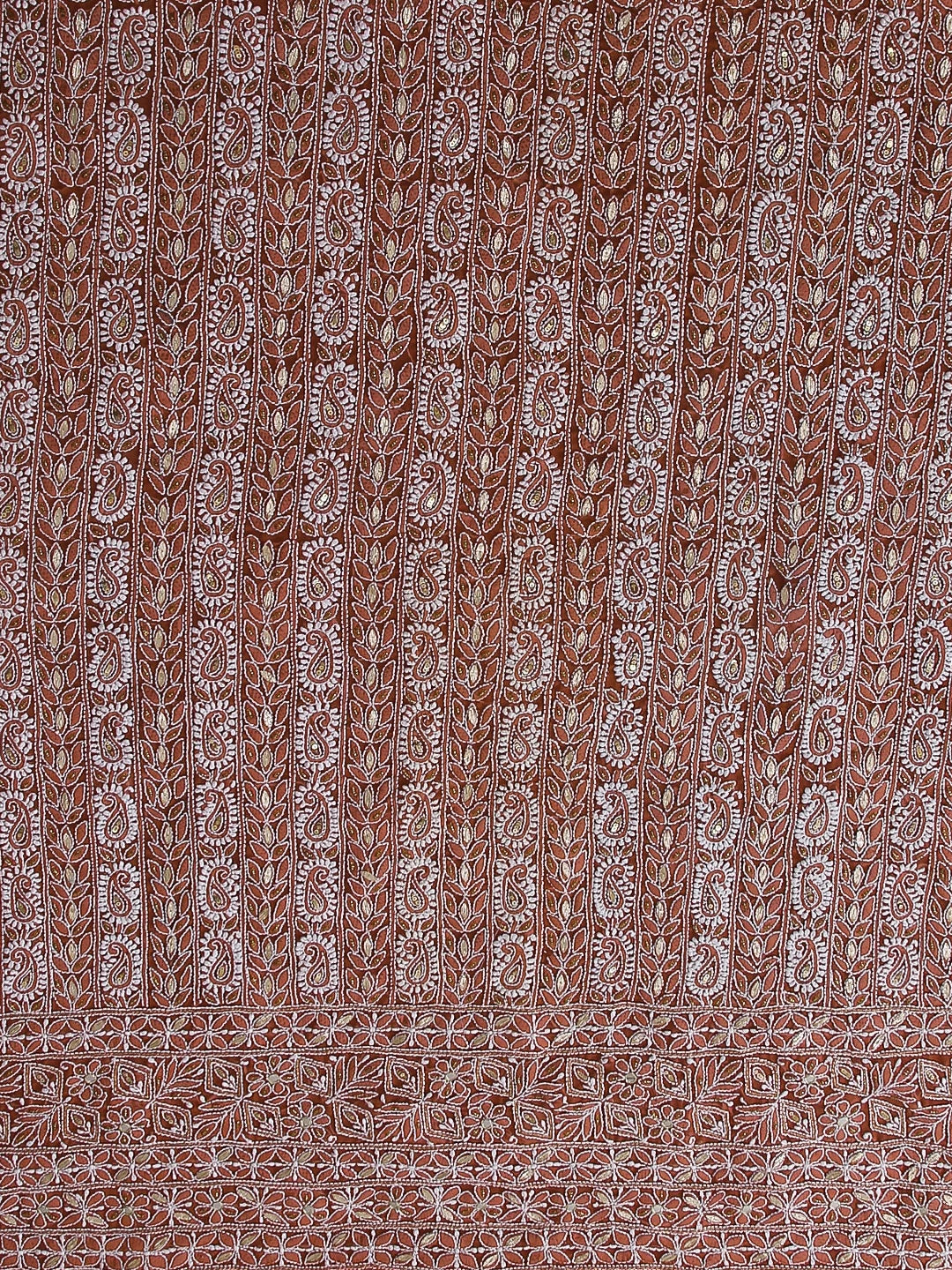 Ada Hand Embroidered Sienna Brown Georgette Lucknowi Chikankari Unstitched Suit Piece With Gotapatti Work 01A378429