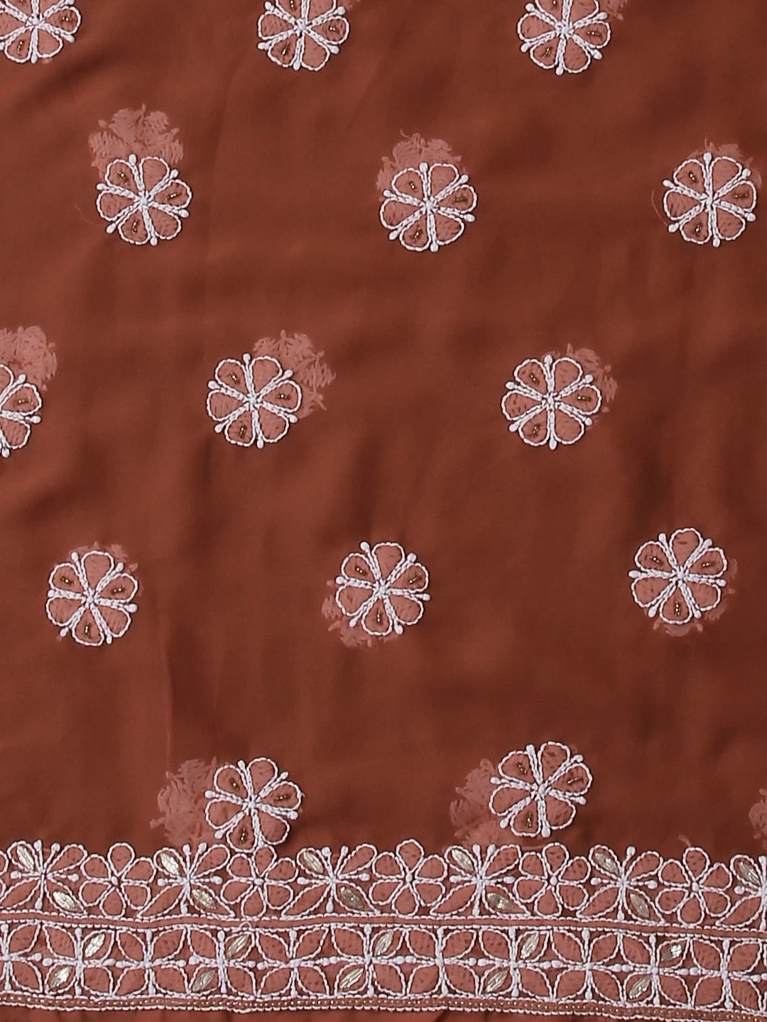 Ada Hand Embroidered Sienna Brown Georgette Lucknowi Chikankari Unstitched Suit Piece With Gotapatti Work 01A378429
