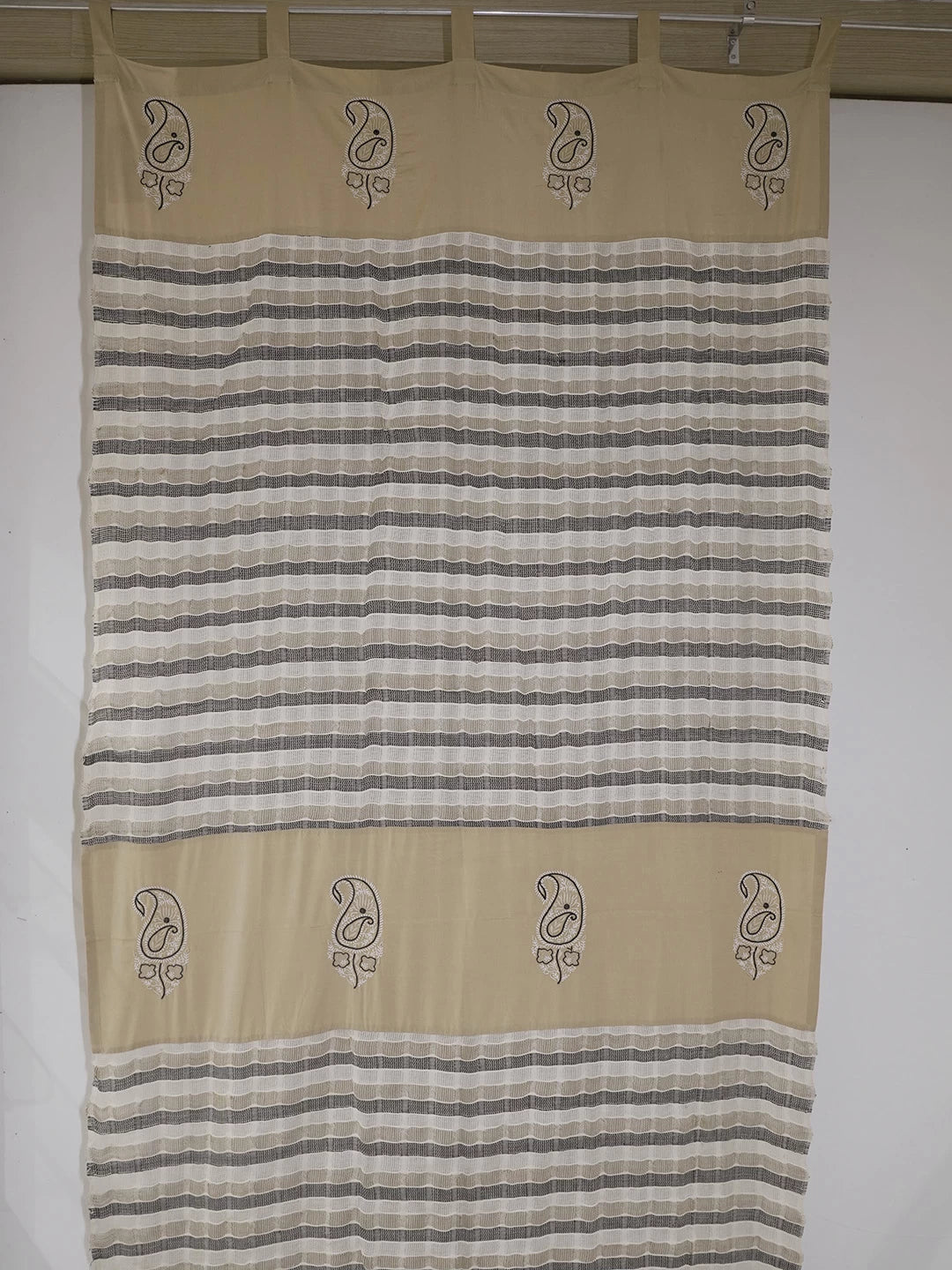 Ada Hand Embroidered Fawn Cotton Lucknowi Chikankari Curtain 01A34766