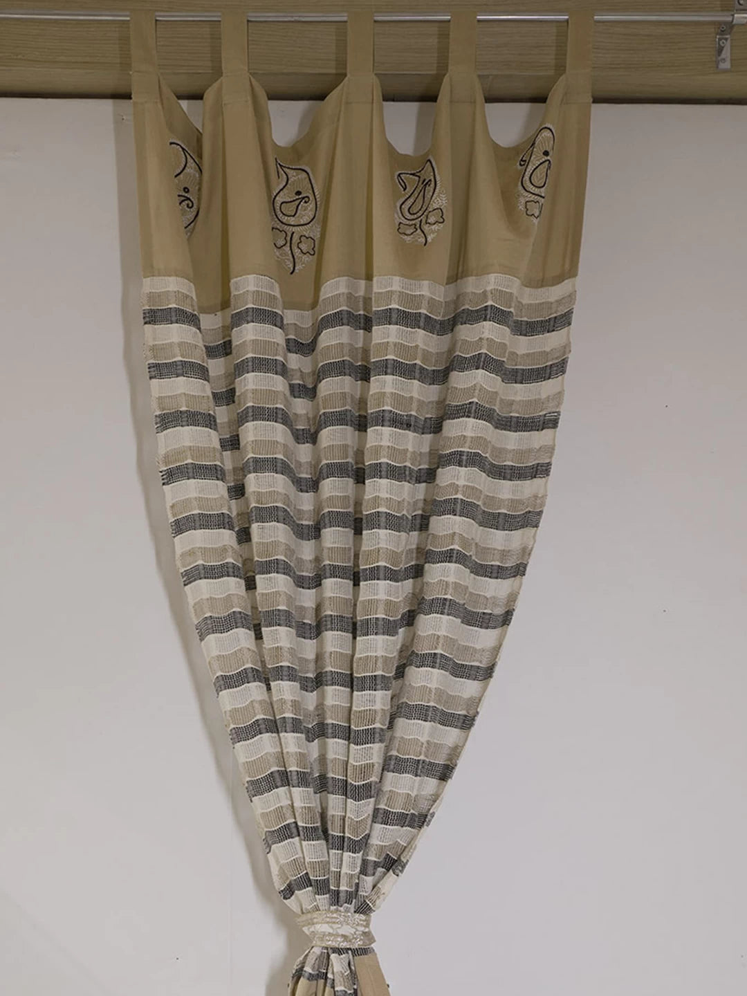 Ada Hand Embroidered Fawn Cotton Lucknowi Chikankari Curtain 01A34766