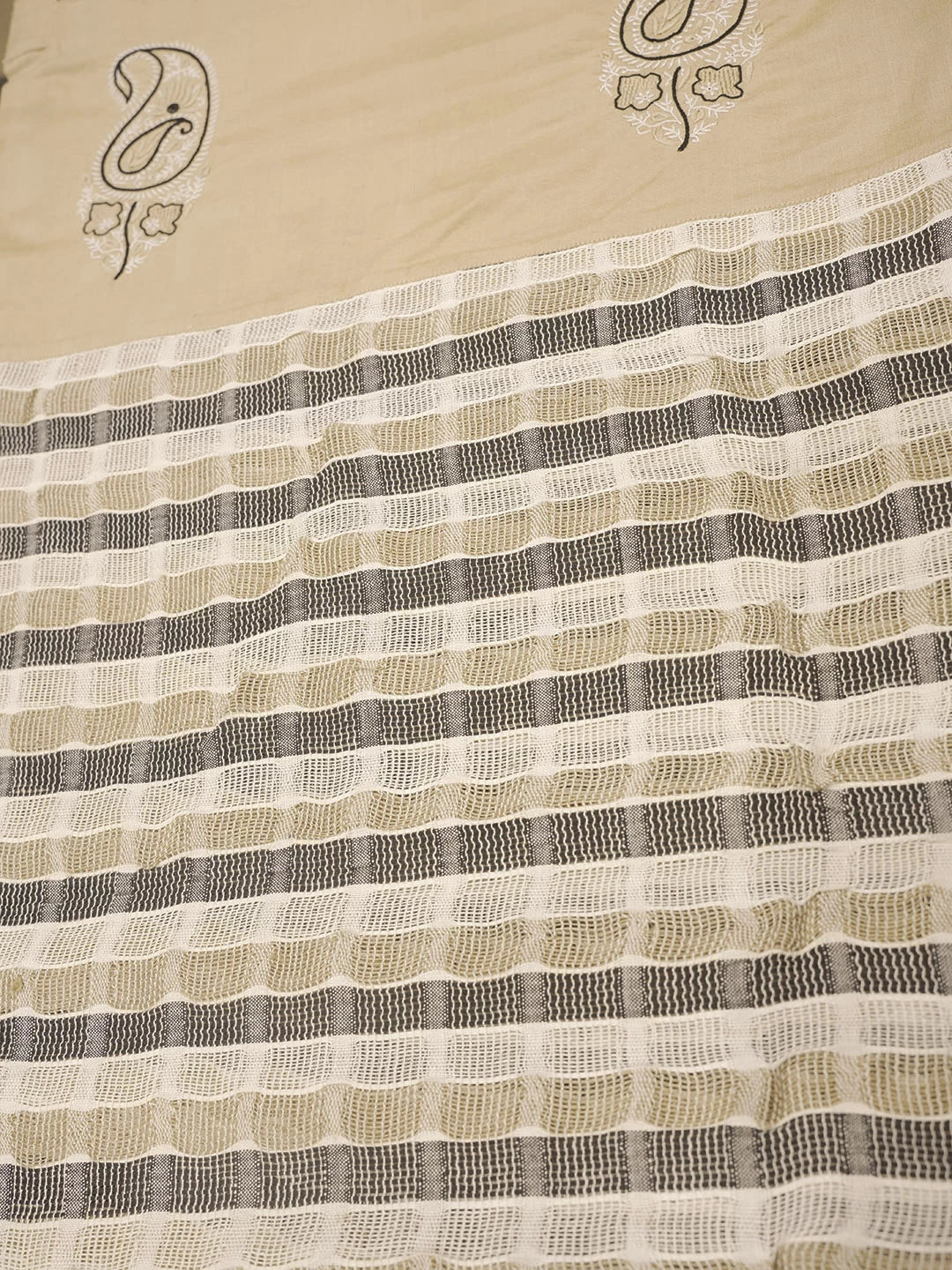 Ada Hand Embroidered Fawn Cotton Lucknowi Chikankari Curtain 01A34766
