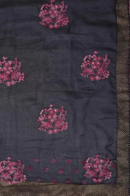 Ada Hand Embroidered Black Organza Lucknowi Chikankari Saree With Blouse And Muqaish Work 01A65844