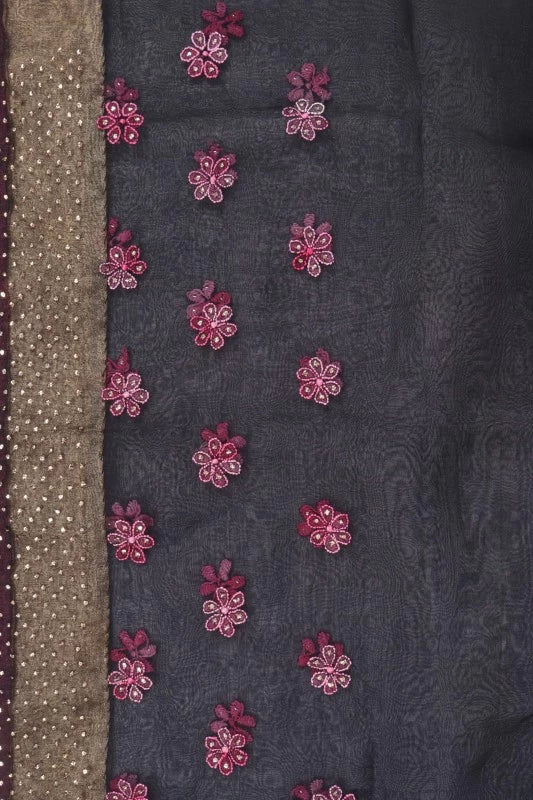 Ada Hand Embroidered Black Organza Lucknowi Chikankari Saree With Blouse And Muqaish Work 01A65844