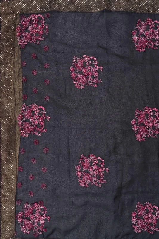 Ada Hand Embroidered Black Organza Lucknowi Chikankari Saree With Blouse And Muqaish Work 01A65844
