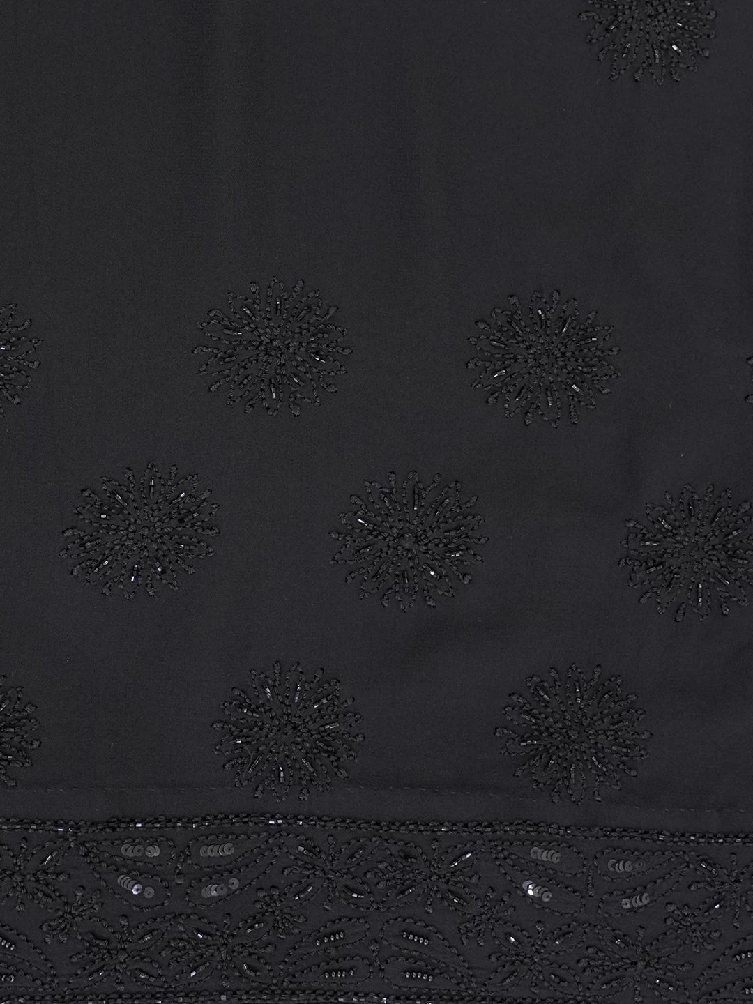 Ada Hand Embroidered Black Pure Georgette Lucknowi Chikankari Saree With Blouse And Cutdana Work 01A404684