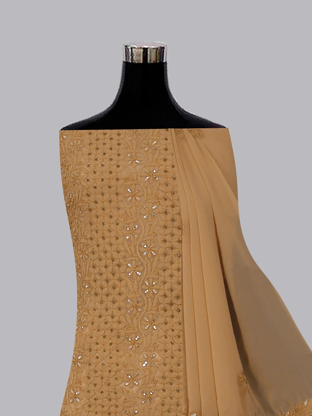 Ada Hand Embroidered Fawn Georgette Lucknowi Chikankari Unstitched Suit Piece With Gotapatti Work 01A398497