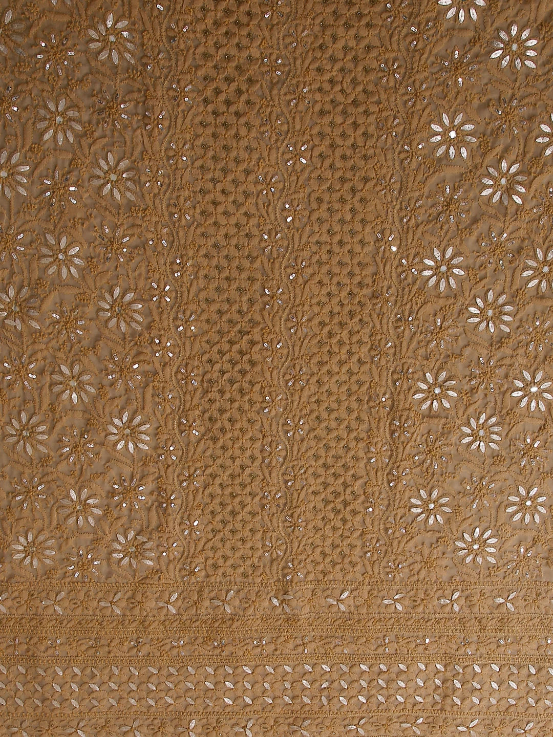 Ada Hand Embroidered Fawn Georgette Lucknowi Chikankari Unstitched Suit Piece With Gotapatti Work 01A398497