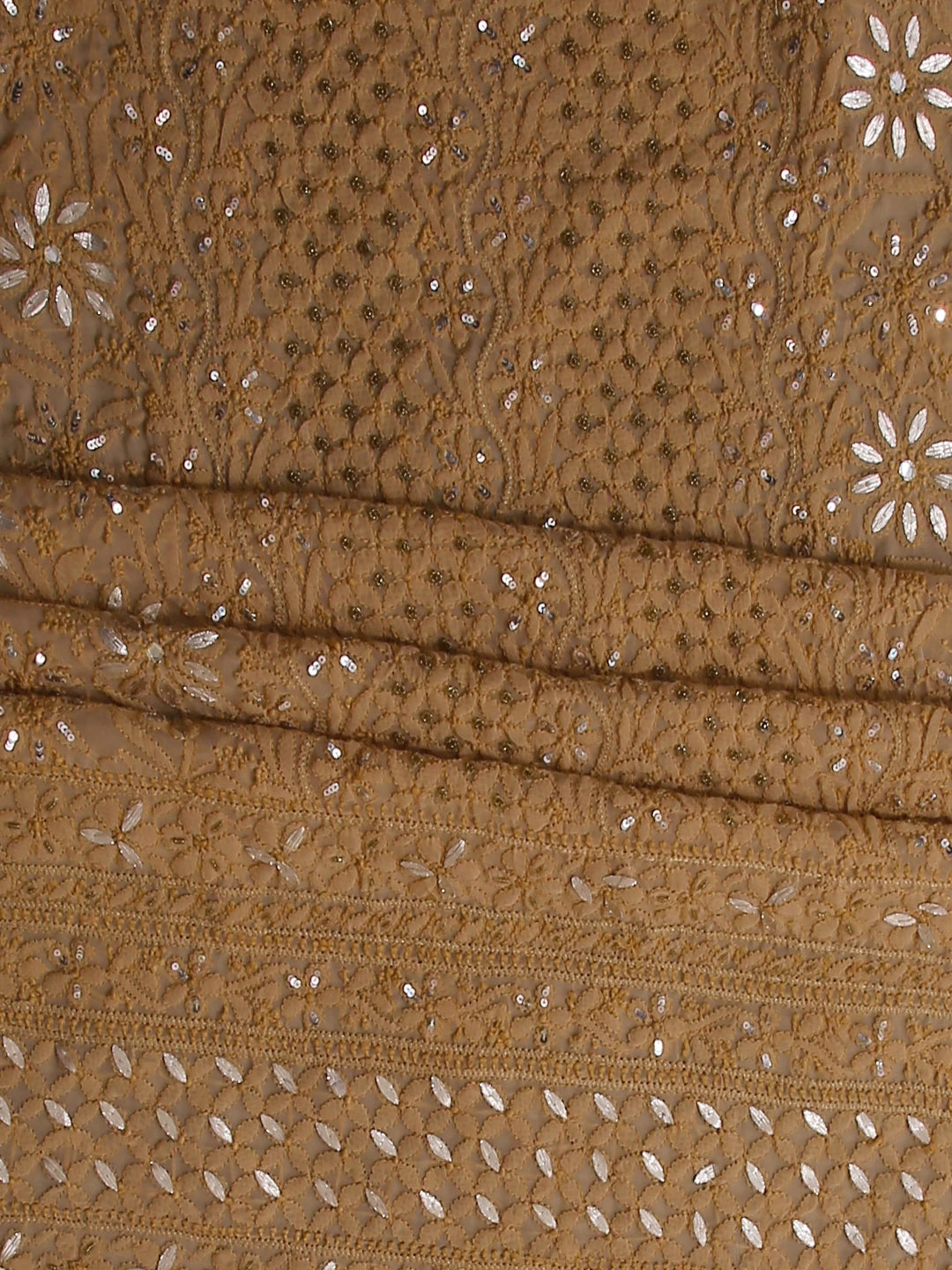 Ada Hand Embroidered Fawn Georgette Lucknowi Chikankari Unstitched Suit Piece With Gotapatti Work 01A398497