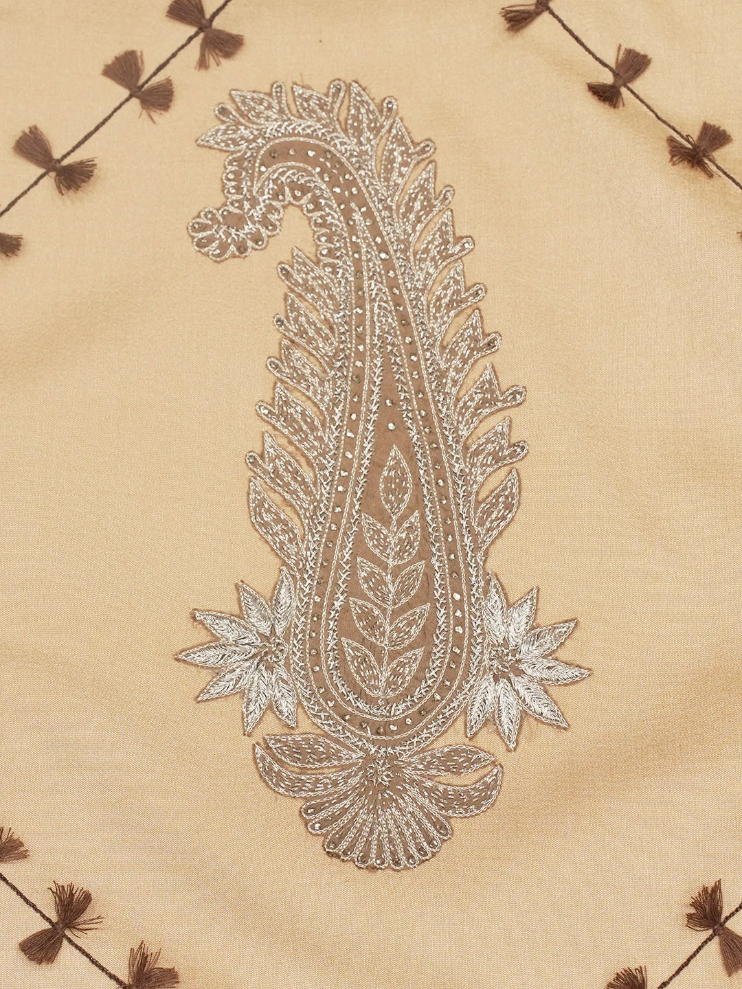 Ada Hand Embroidered Fawn Silk Lucknowi Chikankari Cushion Cover 01A91927