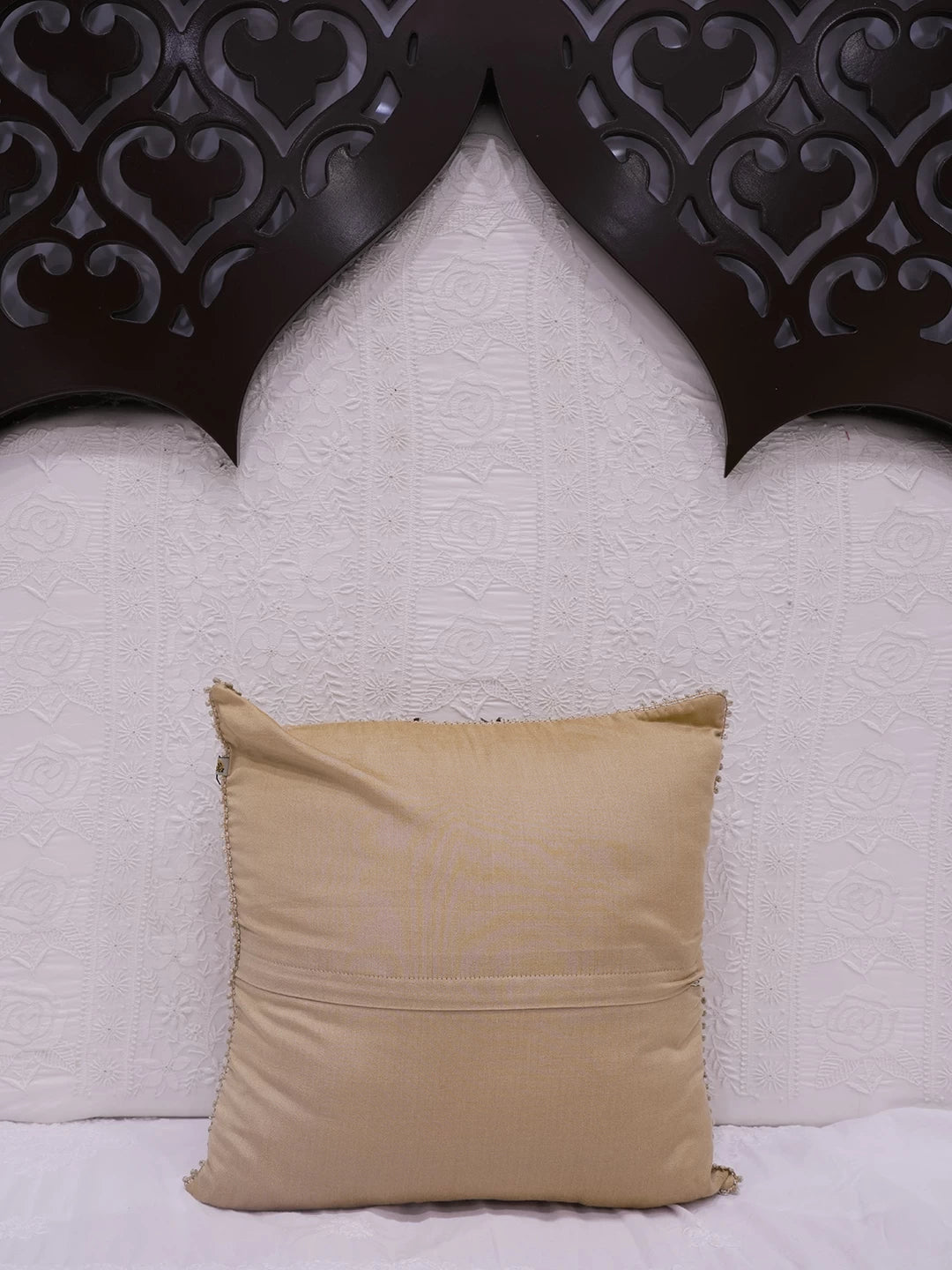 Ada Hand Embroidered Fawn Silk Lucknowi Chikankari Cushion Cover 01A91927