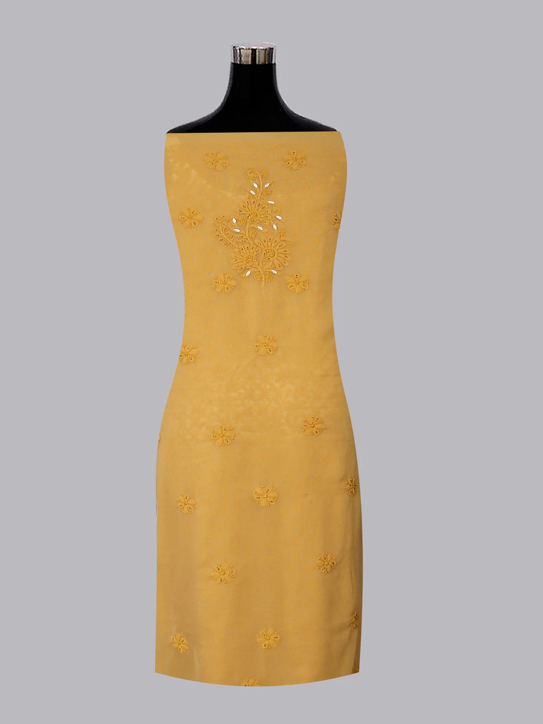 Ada Hand Embroidered Beige Georgette Lucknowi Chikankari Unstitched Suit Piece With Gotapatti Work 01A398500