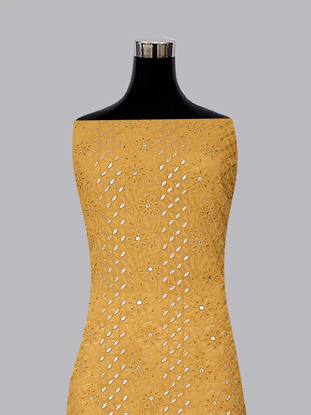 Ada Hand Embroidered Beige Georgette Lucknowi Chikankari Unstitched Suit Piece With Gotapatti Work 01A398500
