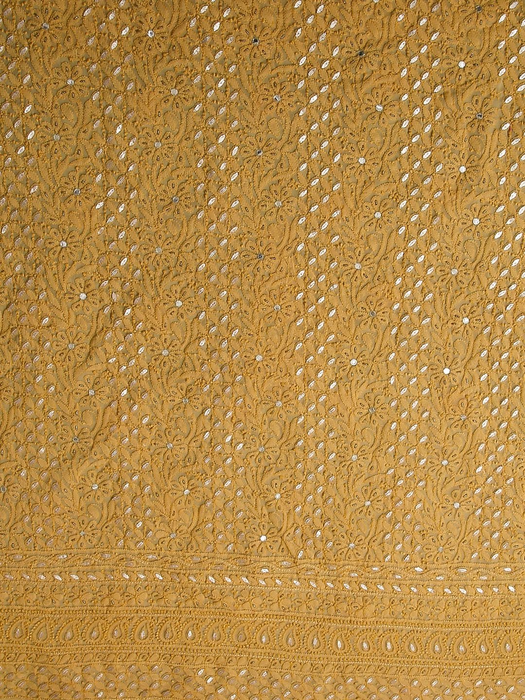 Ada Hand Embroidered Beige Georgette Lucknowi Chikankari Unstitched Suit Piece With Gotapatti Work 01A398500