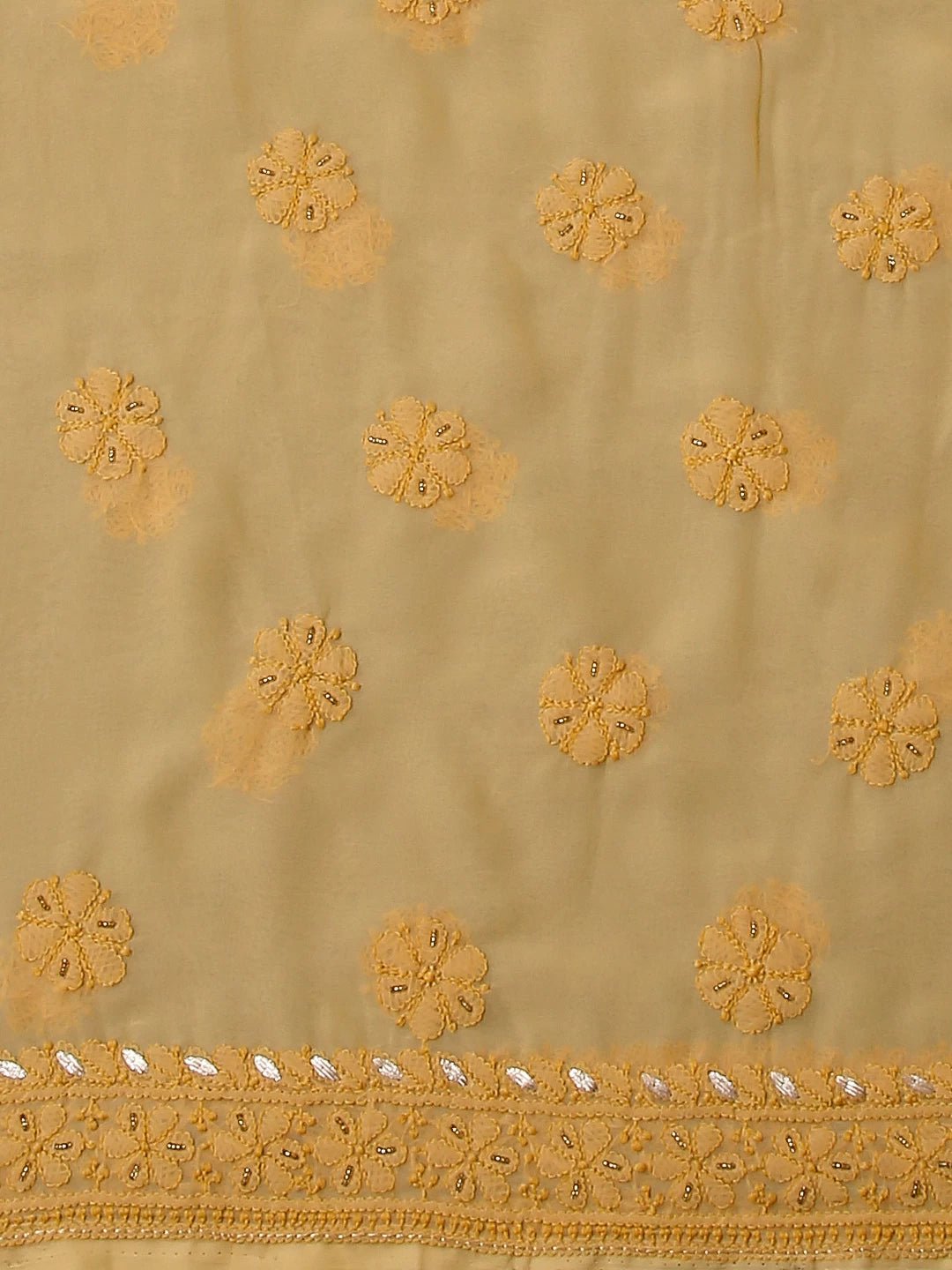 Ada Hand Embroidered Beige Georgette Lucknowi Chikankari Unstitched Suit Piece With Gotapatti Work 01A398500