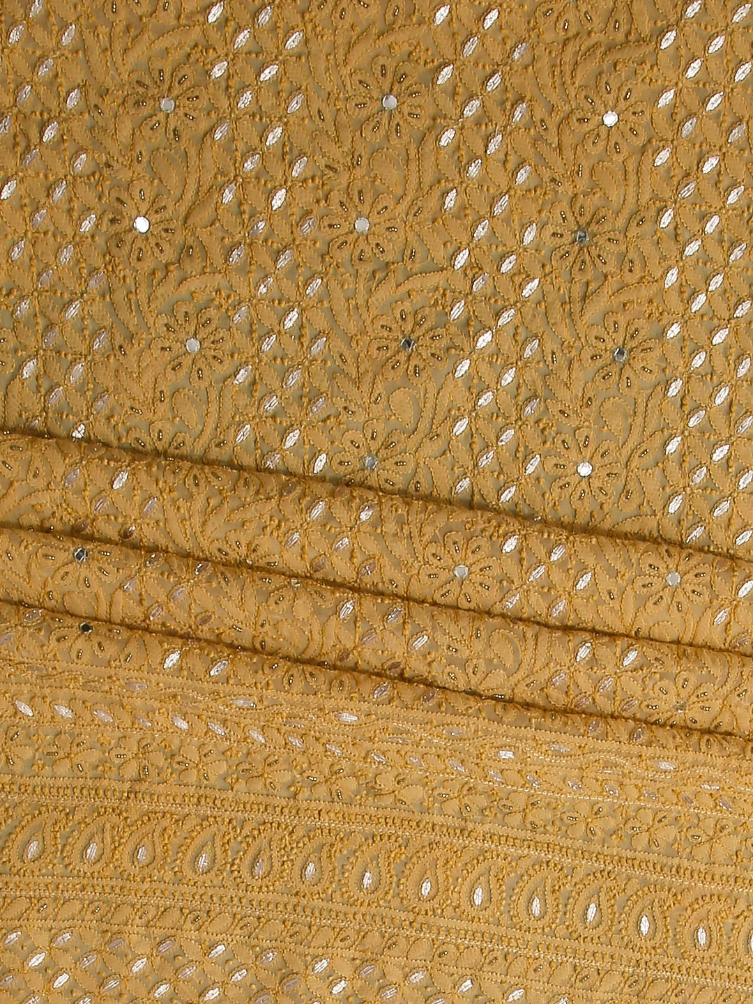 Ada Hand Embroidered Beige Georgette Lucknowi Chikankari Unstitched Suit Piece With Gotapatti Work 01A398500