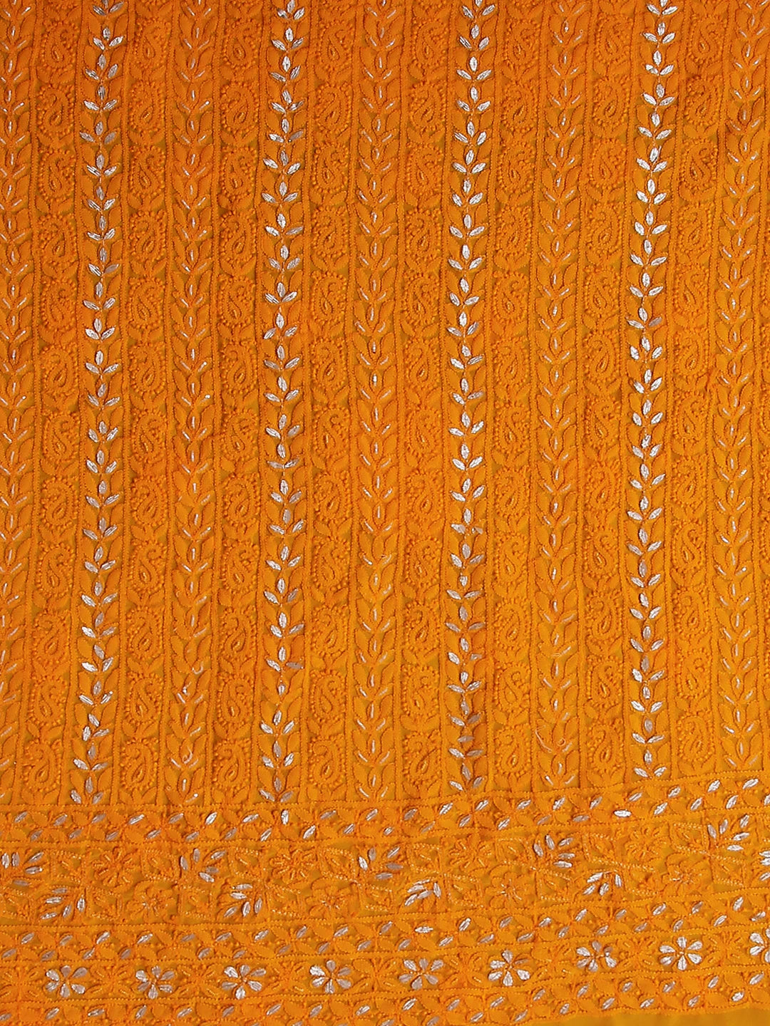 Ada Hand Embroidered Yellow Orange Georgette Lucknowi Chikankari Unstitched Suit Piece With Gotapatti Work 01A391215