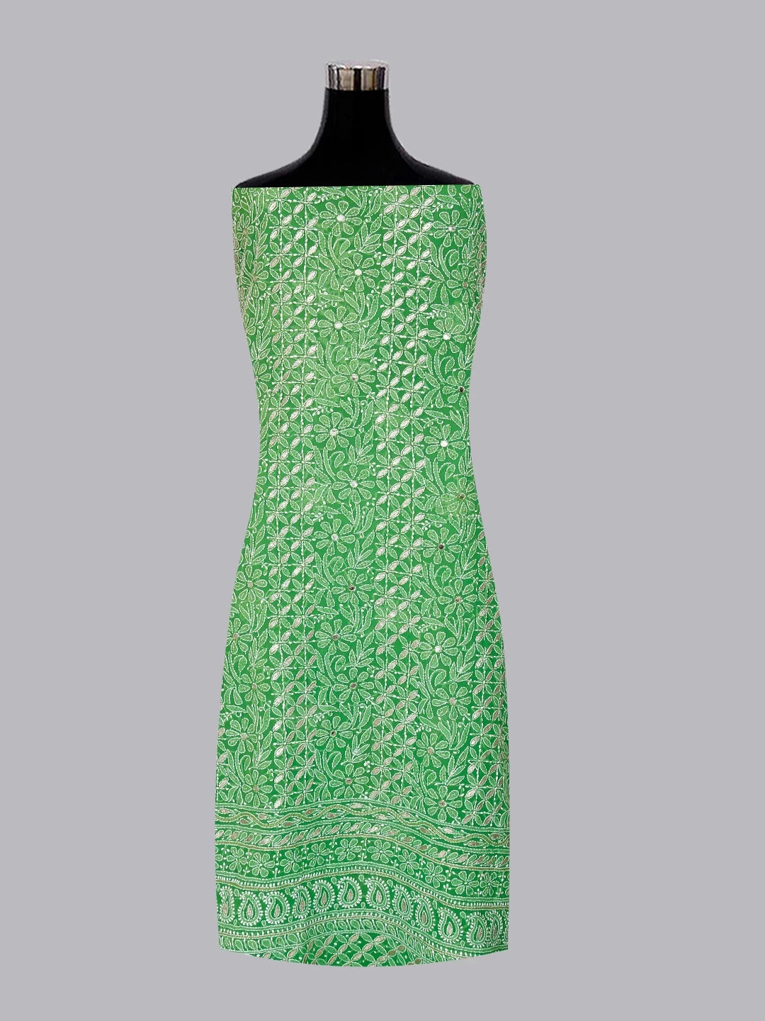 Ada Hand Embroidered Green Georgette Lucknowi Chikankari Unstitched Suit Piece With Gotapatti Work 01A398493