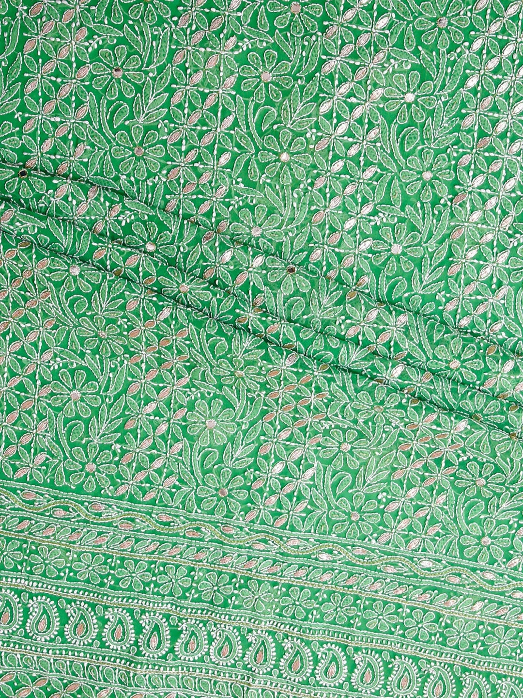 Ada Hand Embroidered Green Georgette Lucknowi Chikankari Unstitched Suit Piece With Gotapatti Work 01A398493