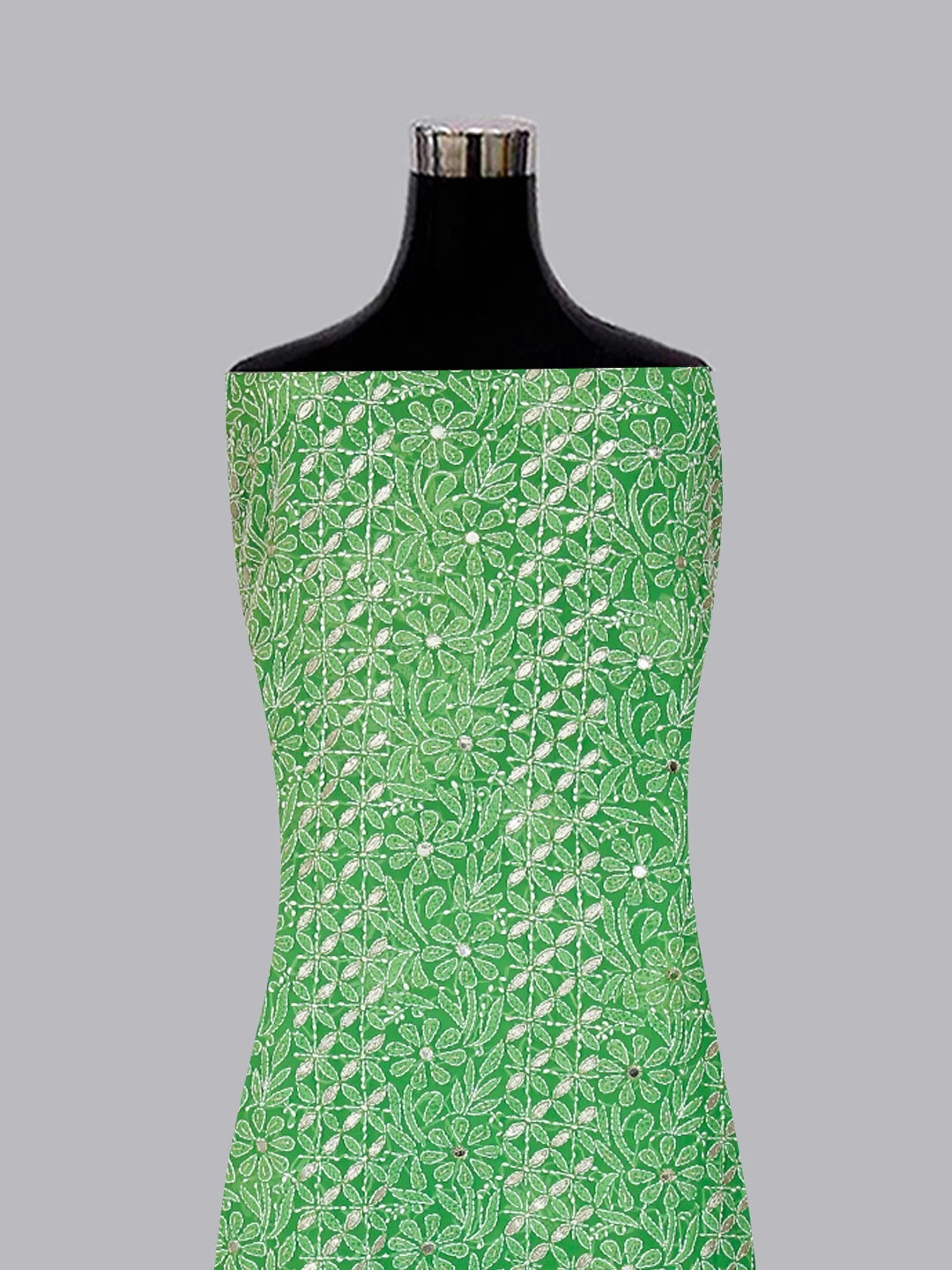 Ada Hand Embroidered Green Georgette Lucknowi Chikankari Unstitched Suit Piece With Gotapatti Work 01A398493
