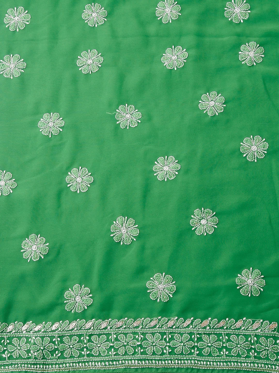 Ada Hand Embroidered Green Georgette Lucknowi Chikankari Unstitched Suit Piece With Gotapatti Work 01A398493