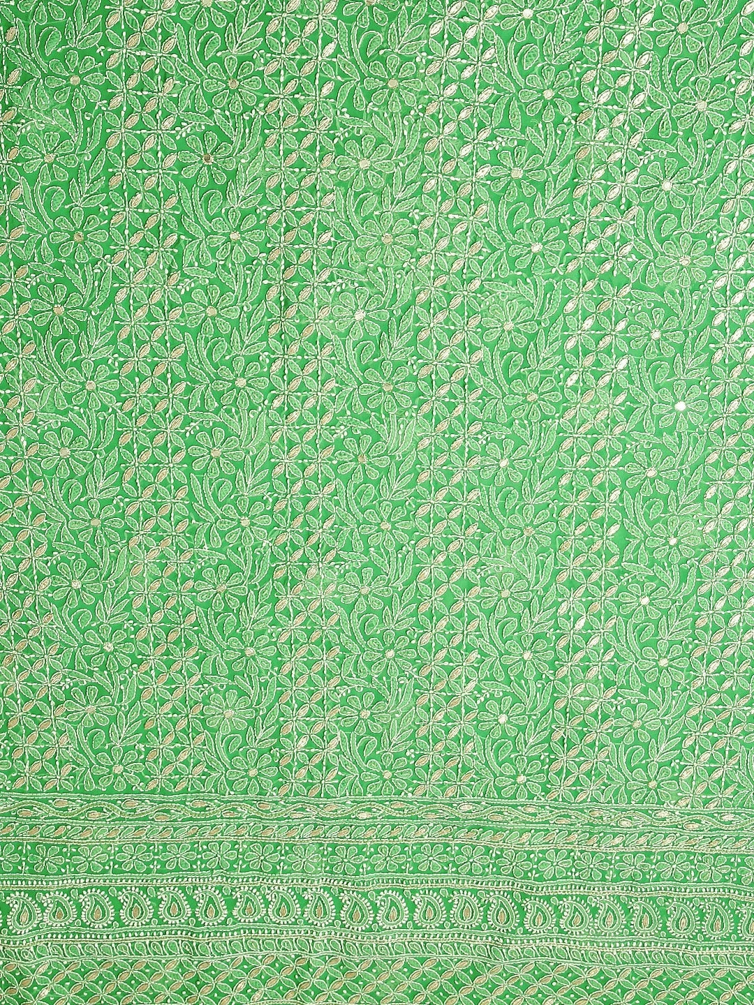 Ada Hand Embroidered Green Georgette Lucknowi Chikankari Unstitched Suit Piece With Gotapatti Work 01A398493