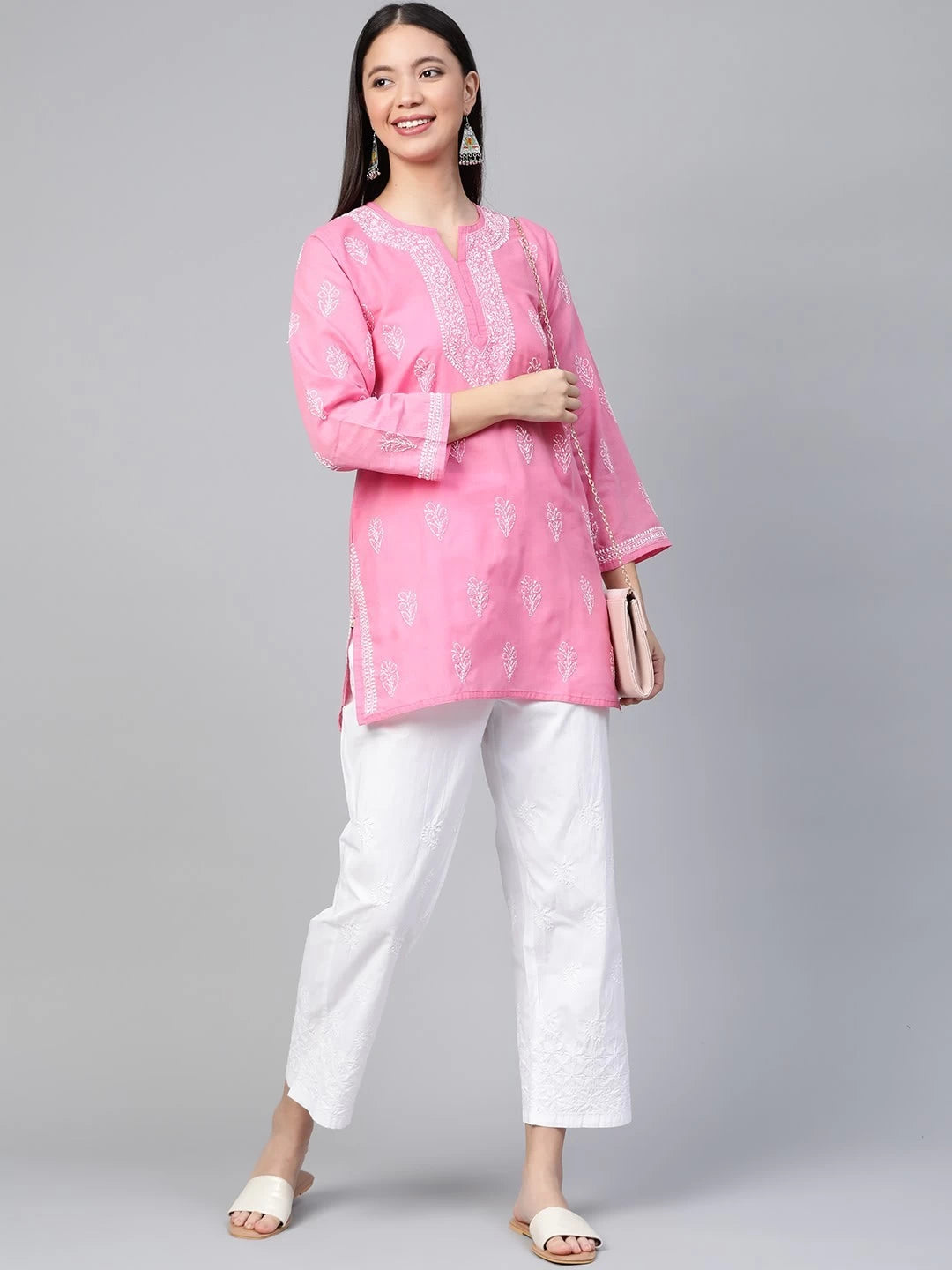 Ada Hand Embroidered Pink Cotton Lucknowi Chikankari Kurti A210943