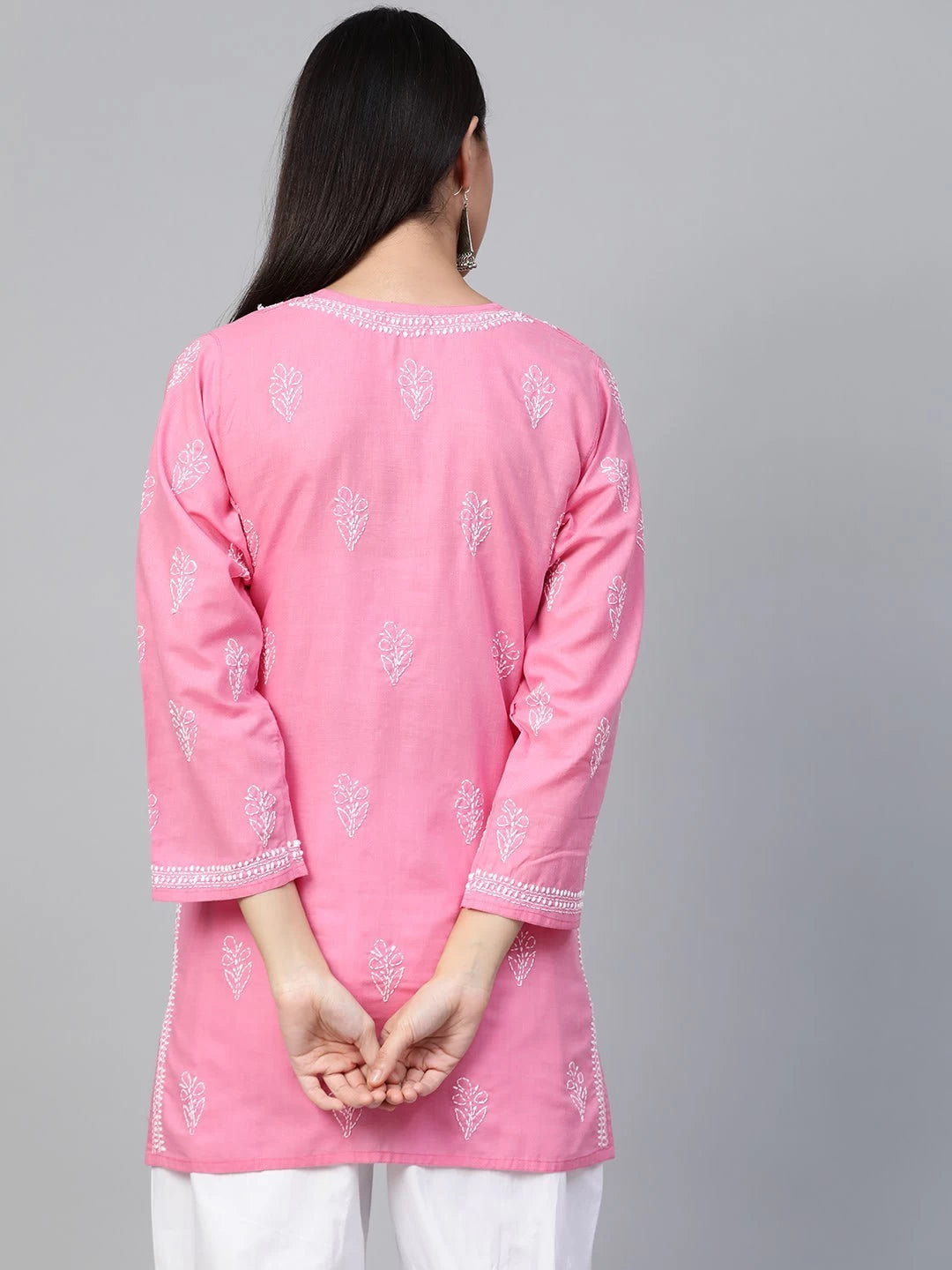 Ada Hand Embroidered Pink Cotton Lucknowi Chikankari Kurti A210943