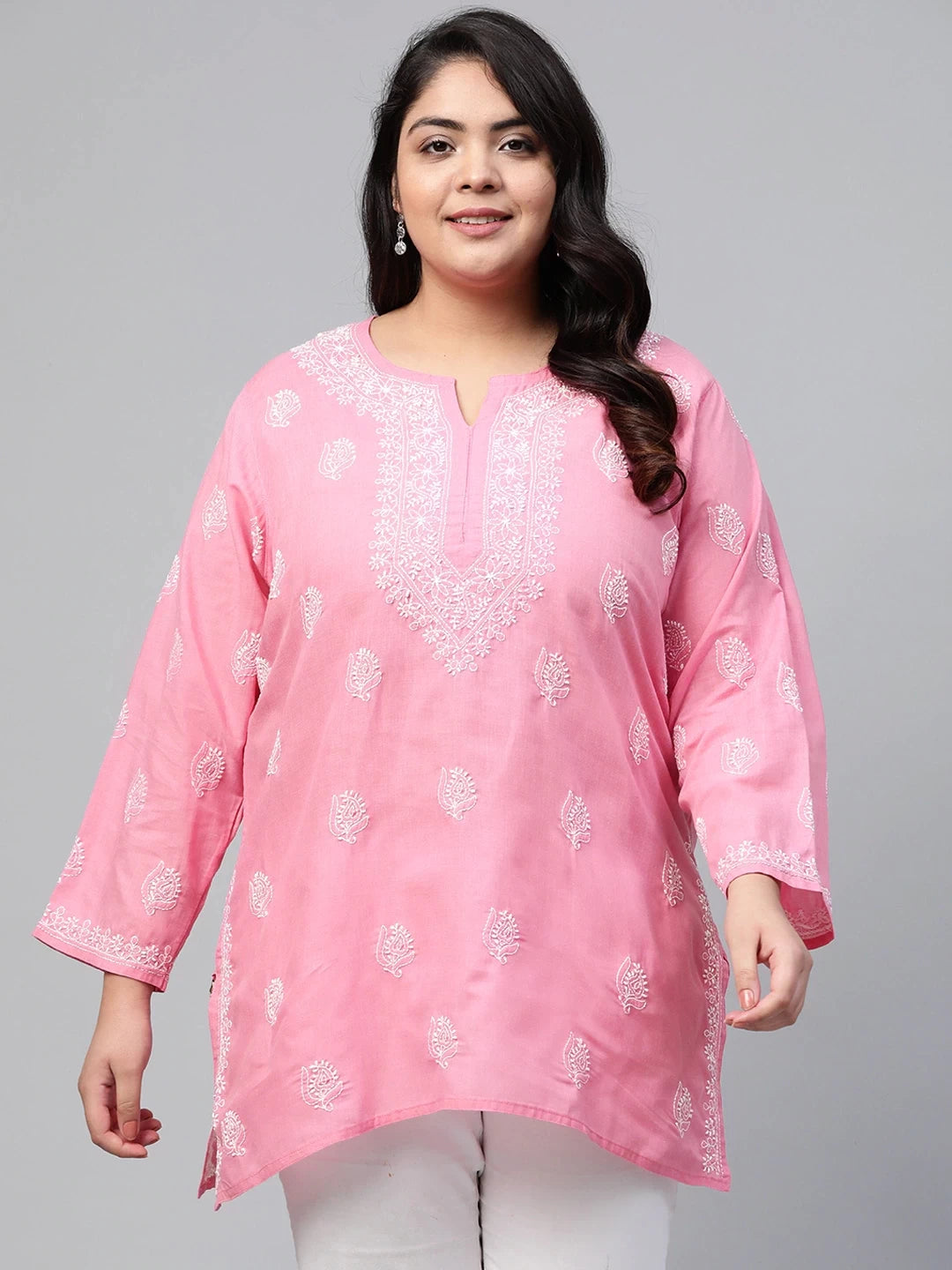 Ada Hand Embroidered Pink Cotton Lucknowi Chikankari Kurti A210943