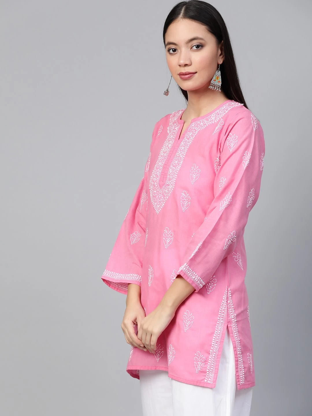 Ada Hand Embroidered Pink Cotton Lucknowi Chikankari Kurti A210943
