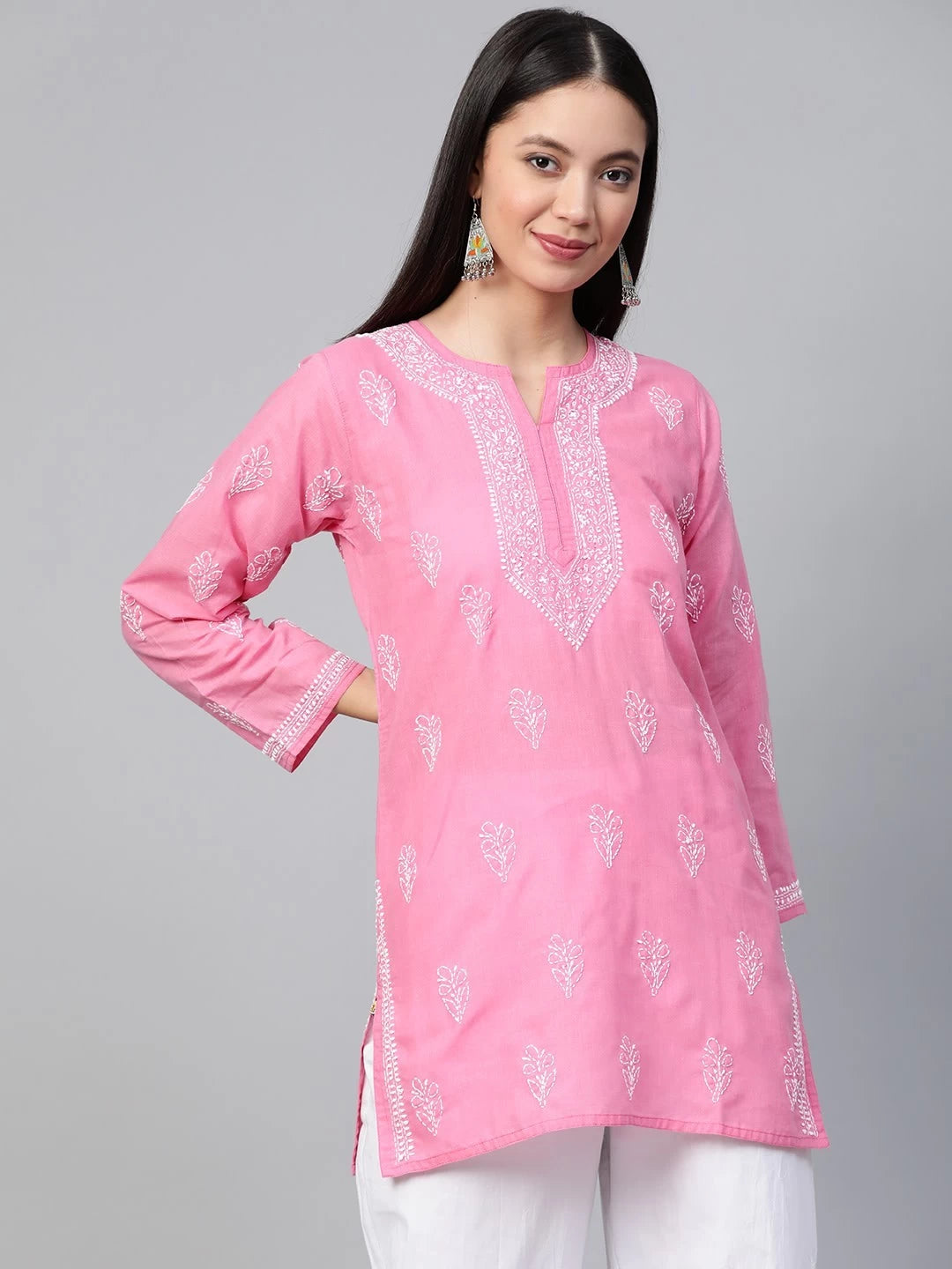 Ada Hand Embroidered Pink Cotton Lucknowi Chikankari Kurti A210943