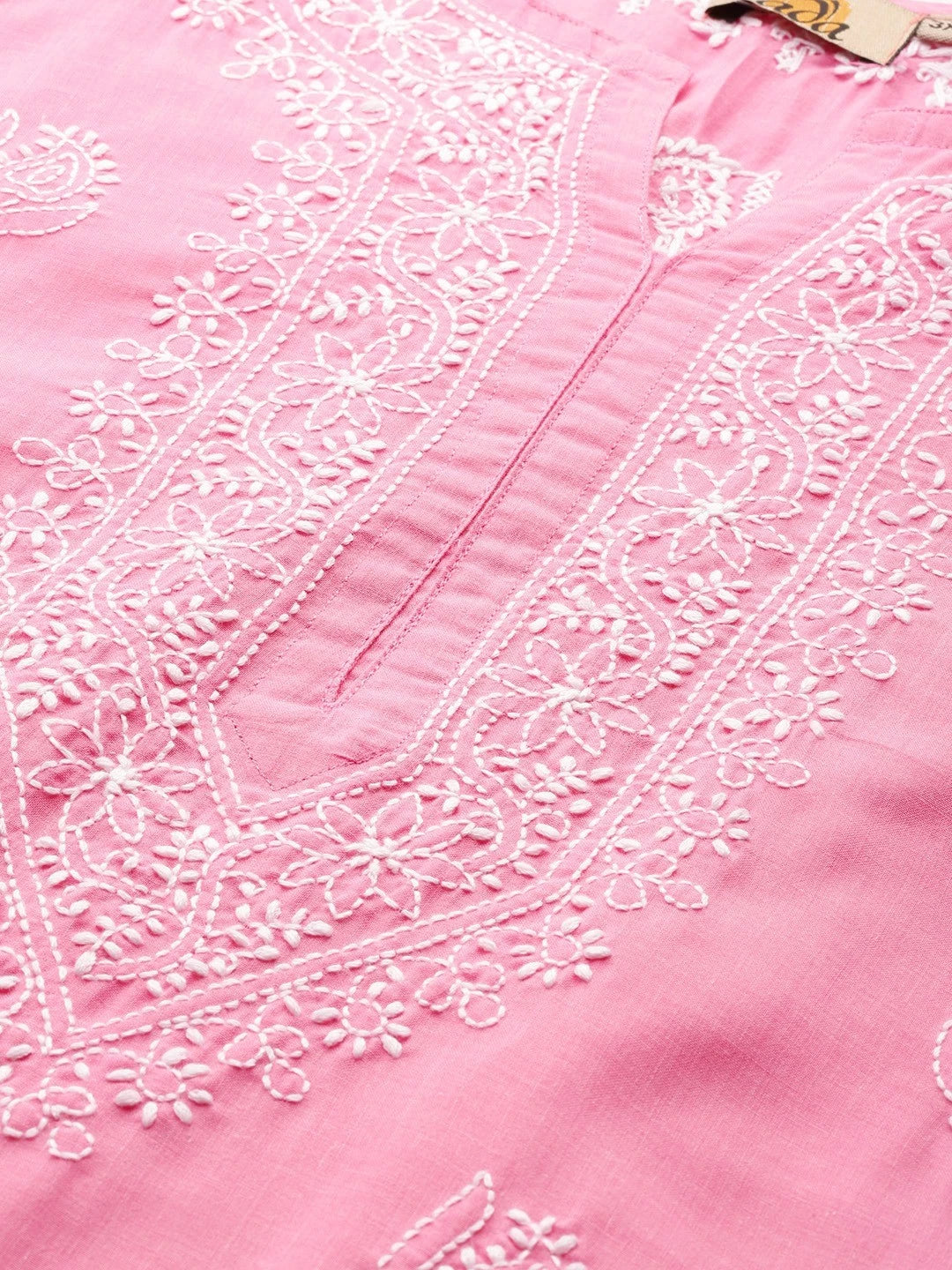 Ada Hand Embroidered Pink Cotton Lucknowi Chikankari Kurti A210943