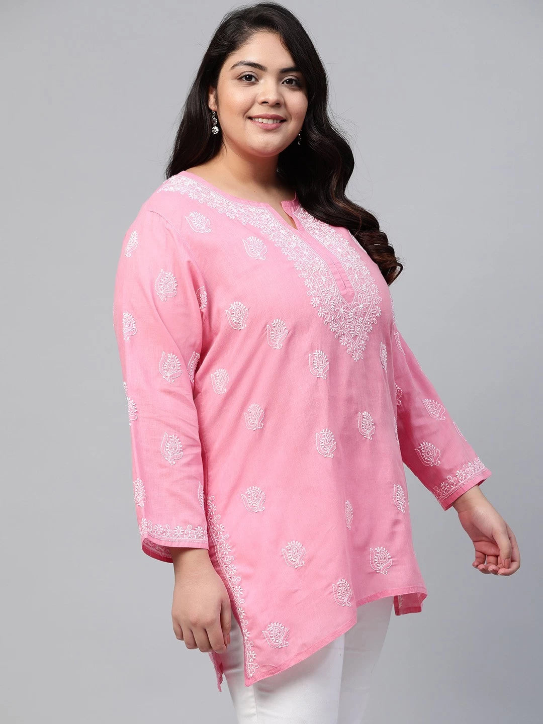 Ada Hand Embroidered Pink Cotton Lucknowi Chikankari Kurti A210943