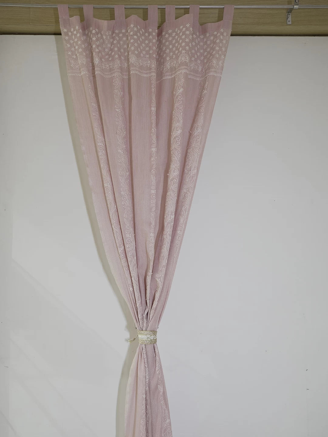 Ada Hand Embroidered Pink Chanderi Lucknowi Chikankari Curtain 01A446568