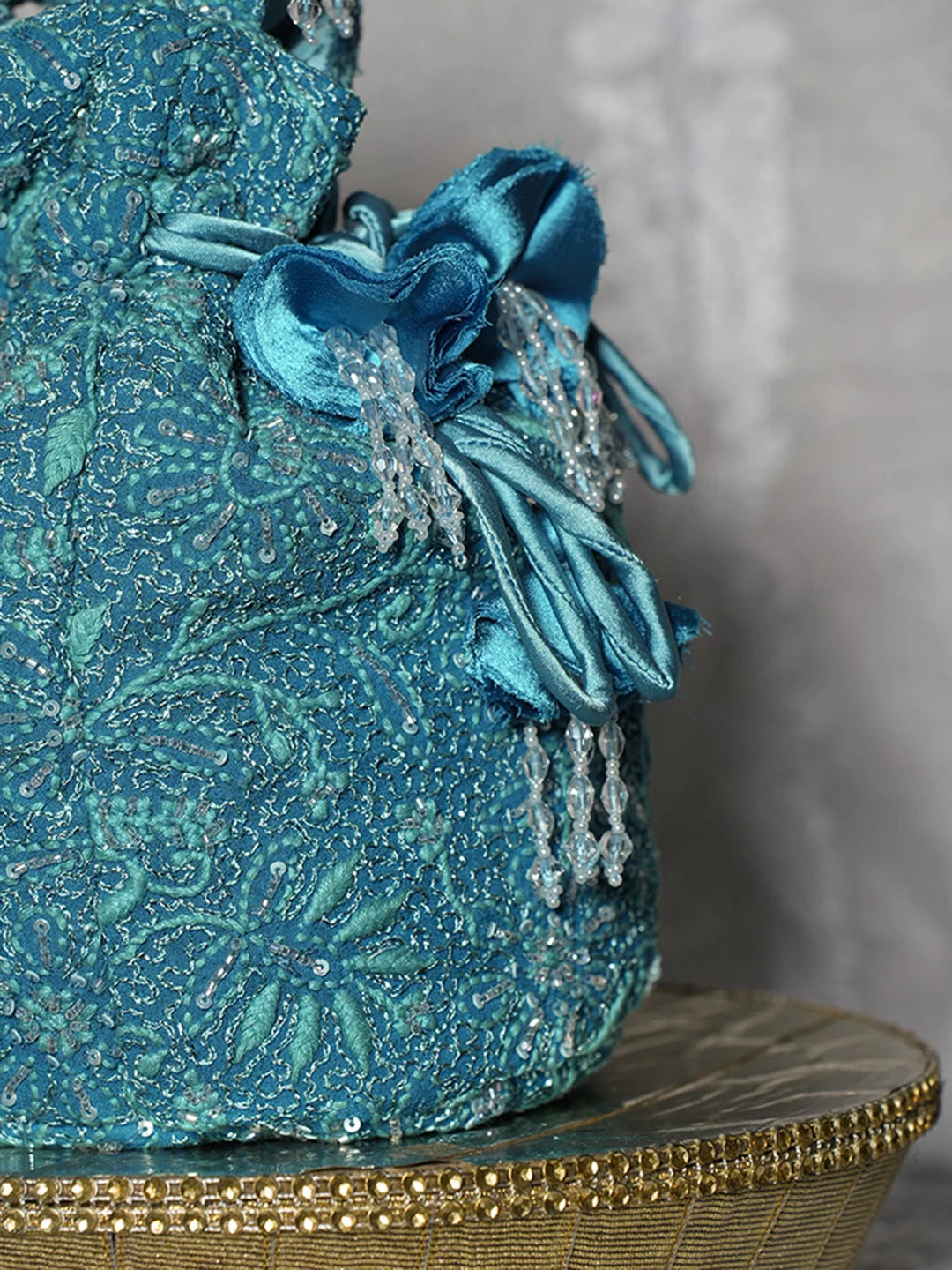 Ada Hand Embroidered Green Pure  Georgette Lucknowi Chikankari Potli Bag With Cutdana Work 01A474590
