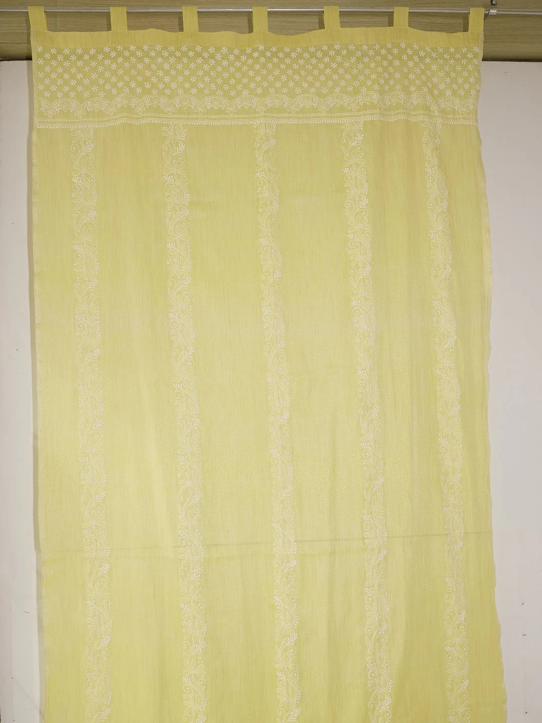 Ada Hand Embroidered Yellow Chanderi Lucknowi Chikankari Curtain 01A446578