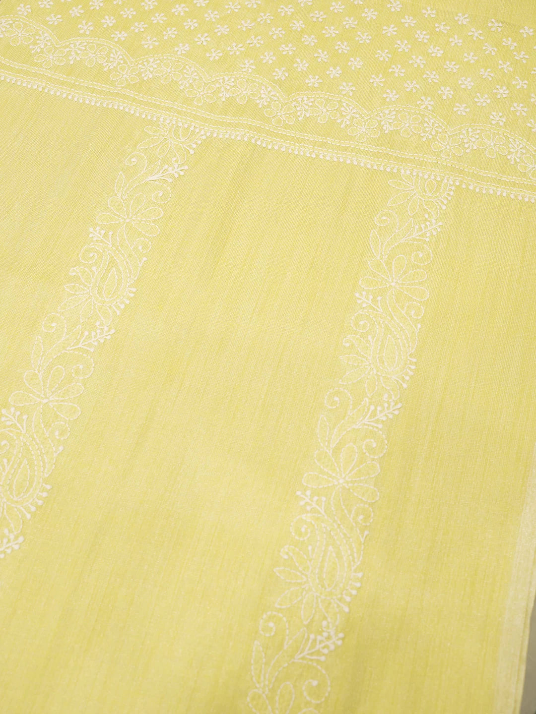 Ada Hand Embroidered Yellow Chanderi Lucknowi Chikankari Curtain 01A446578