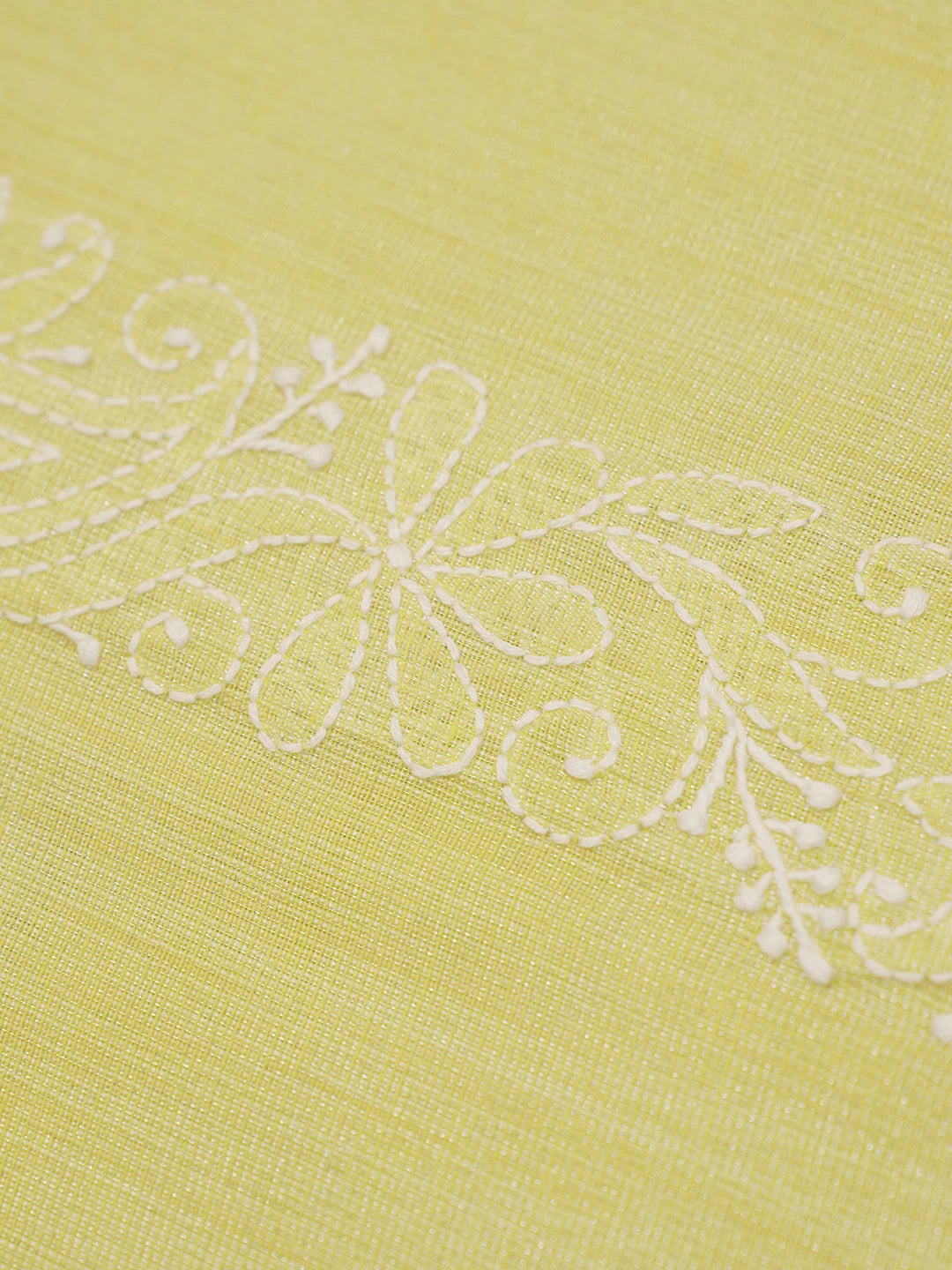 Ada Hand Embroidered Yellow Chanderi Lucknowi Chikankari Curtain 01A446578