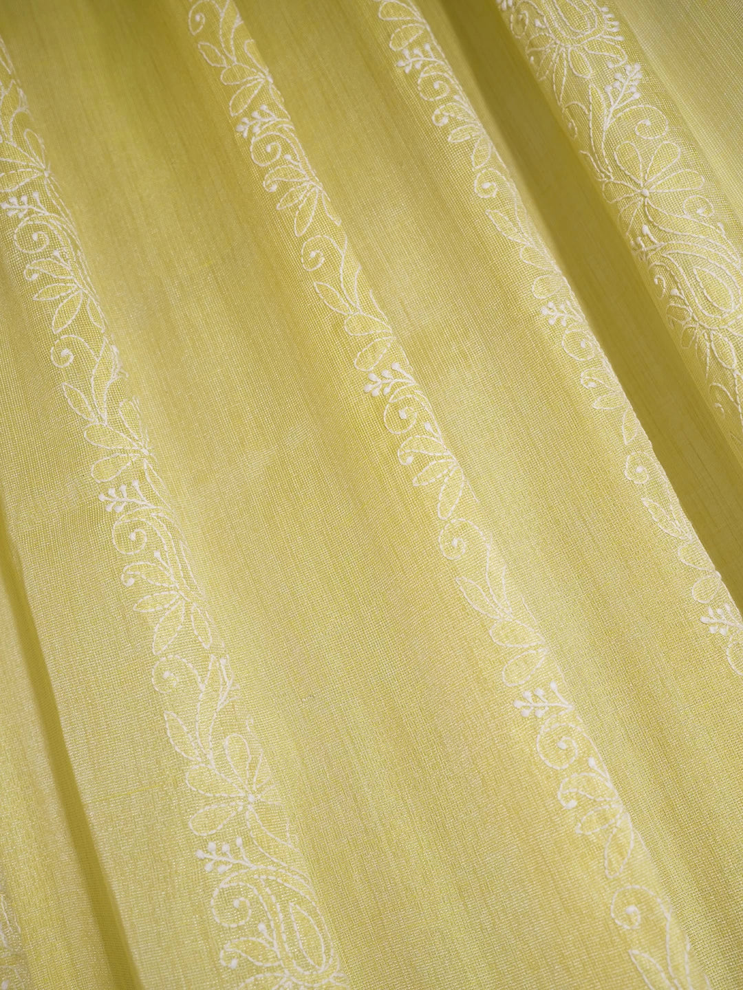 Ada Hand Embroidered Yellow Chanderi Lucknowi Chikankari Curtain 01A446578