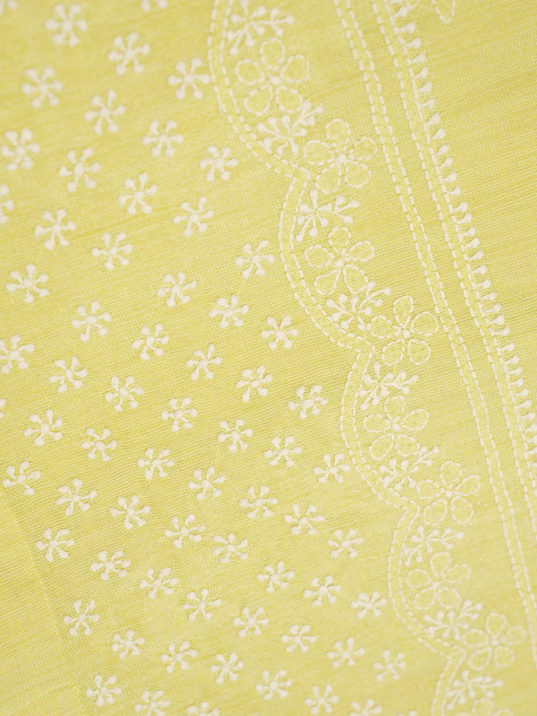 Ada Hand Embroidered Yellow Chanderi Lucknowi Chikankari Curtain 01A446578